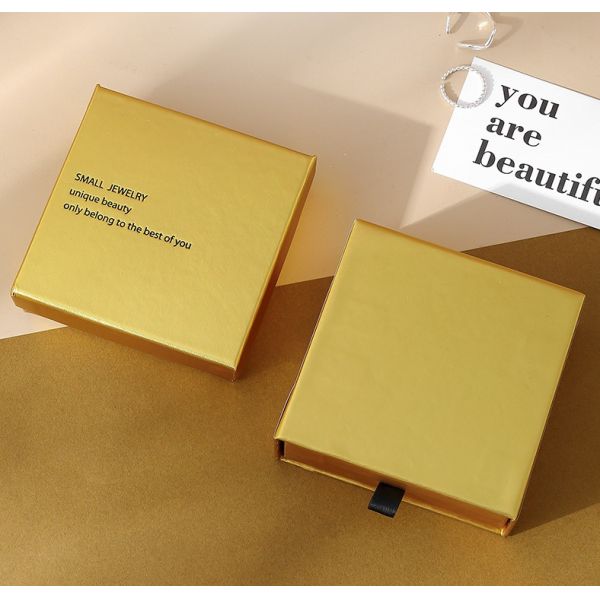 Wholesale Customizable Gold Jewelry Packaging Box Light Luxury Special Paper Top And Bottom Cover Ring Pull-Out Hard Box Jewelry Storage Drawer Box
