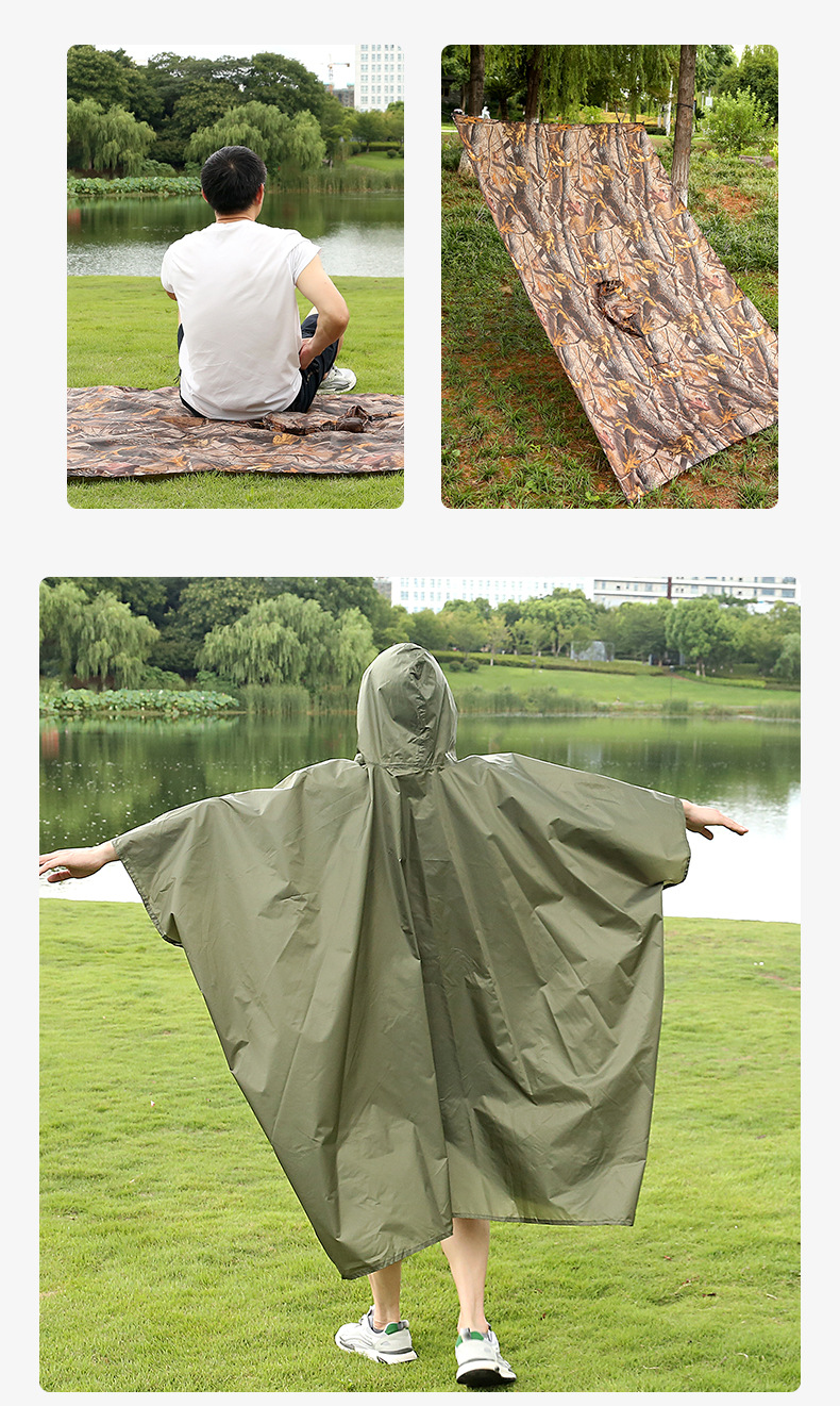 Olive Green OXFORD Fabric Heavy Duty Rain Poncho Comfortable Rainwear