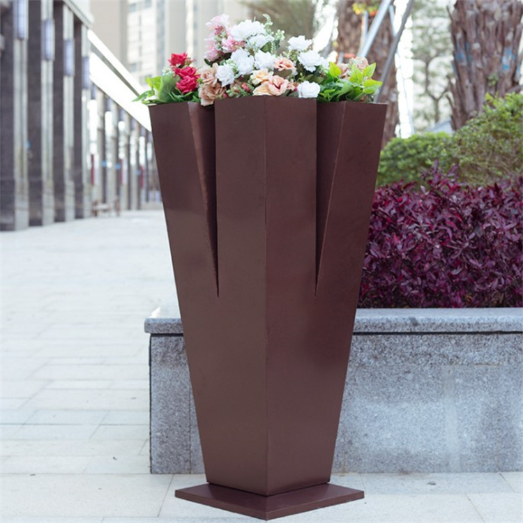 X type tall flower pot cross metal flower planters