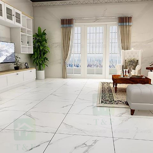 White Marble Look High Glossy Porcelain Floor Tiles 60x60cm Anti - Fouling