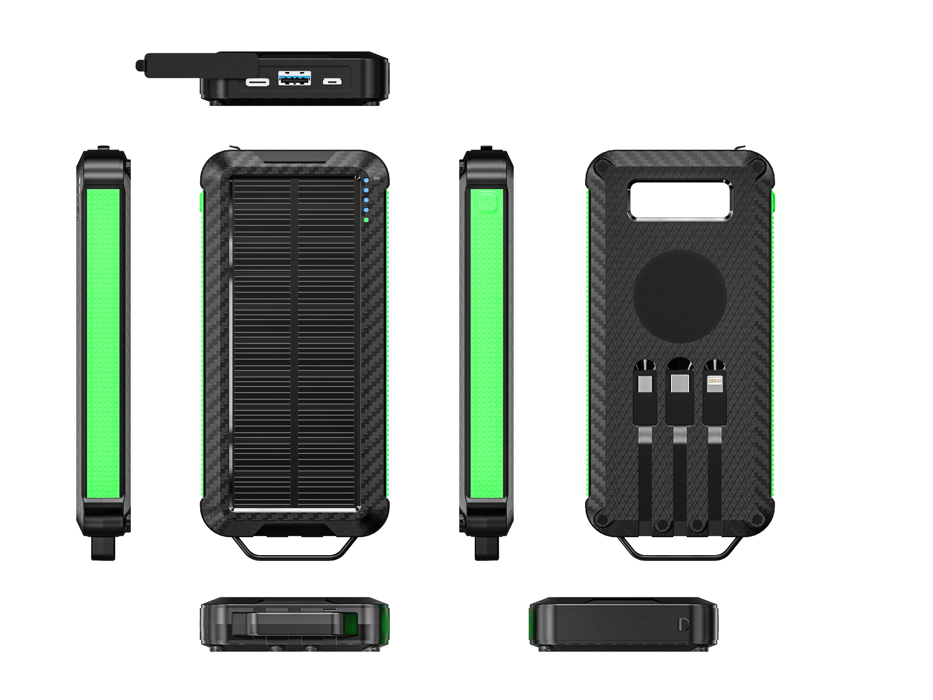 Li-Polymer Battery Solar Power Bank 10000mAh for iPhone 15 Wireless Charging and Outdoor