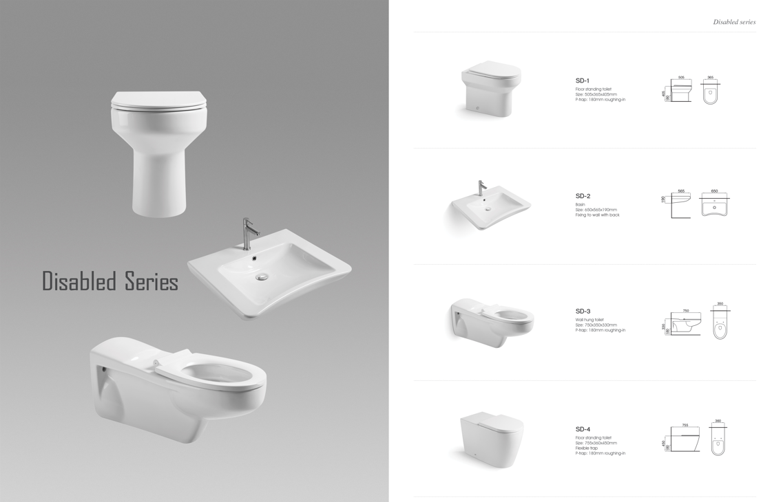 Bathroom Ceramic Disabled Toilet Set Height Adjustable Slip Resistant