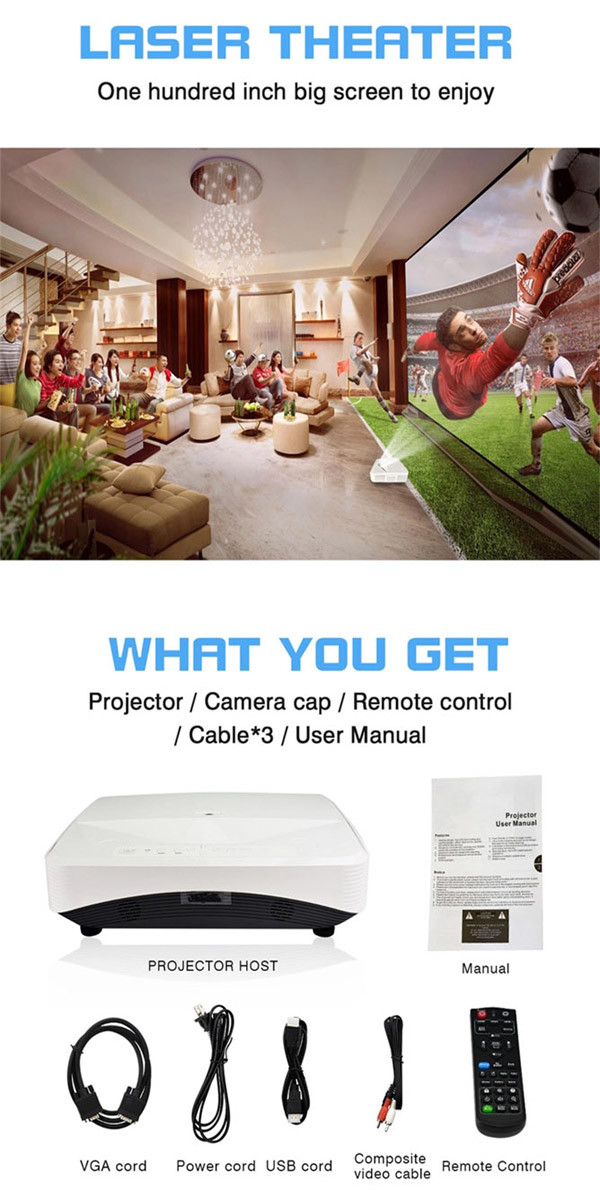 Wireless Wifi Video Short Throw Hd Projector 3500L Full 1080P 80 100 Inch