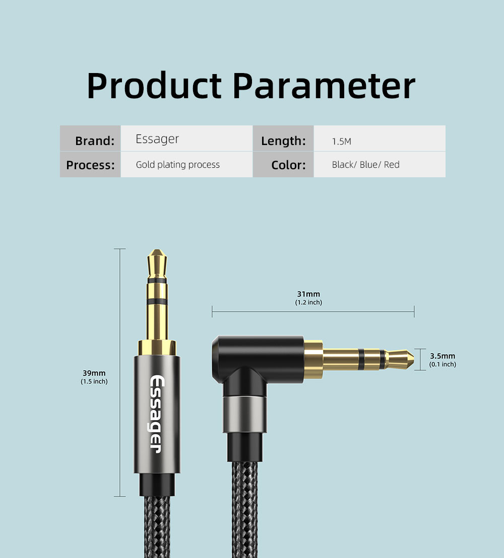 3.5mm AUX Cable Elbow Male To Male Audio Jack Cable 90 Degree