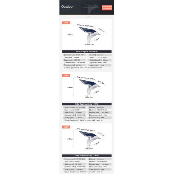 100W Led Outdoor Solar Street Lighting Integrated IP65 Water Resistant Easy to Install