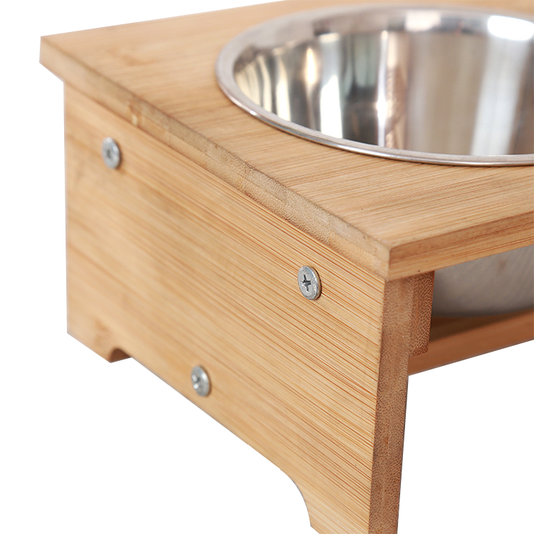 Rectangle Elevated Bamboo Dog Feeder Cat Food Bowls For Small Animals