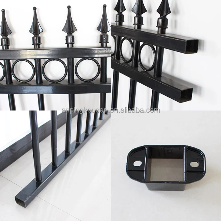 3m Black Aluminum Hot Dipped Galvanized Powder Coated Garden Steel Fence Panels With Post