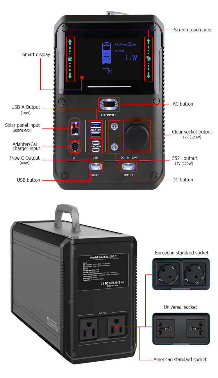1000w Lifepo4 Portable Power Station Solar Generator Lithium Battery For Home Camping