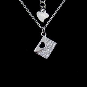 China Cute Heart Shape Asian Style Necklace In Zirconia Envelope Letter Design wholesale