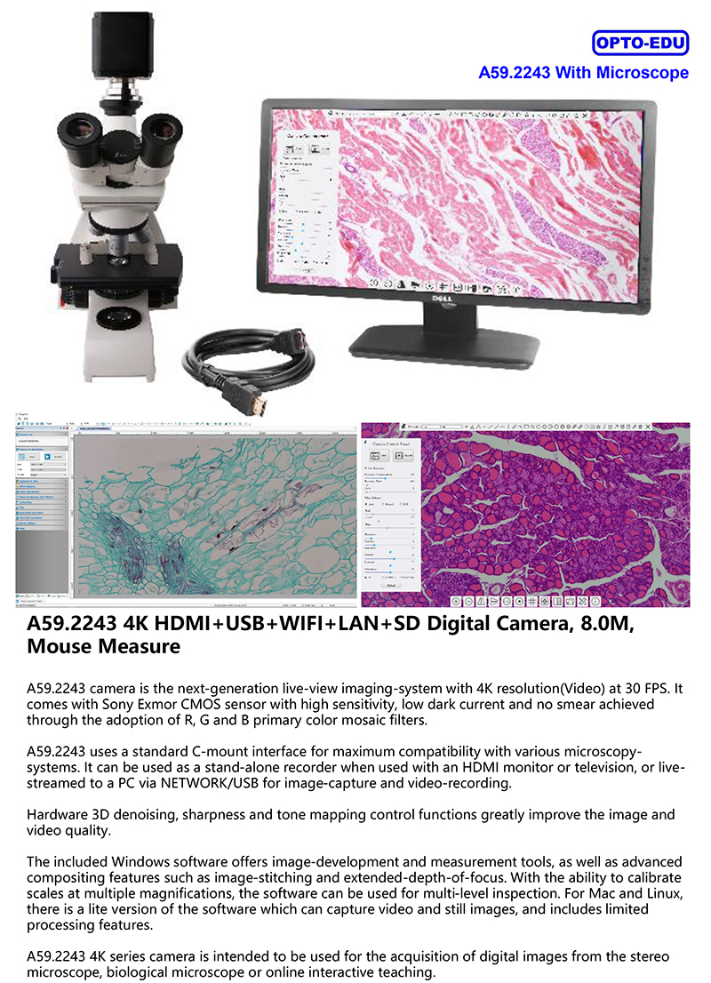 OPTO-EDU A59.2243 8.0M 4K HDMI+USB+WIFI+LAN+SD Digital Microscope Camera