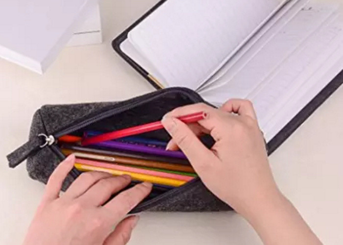 Dark Gray Felt Pencil Pouch Bag Round Shape Pencil Bags For Teens