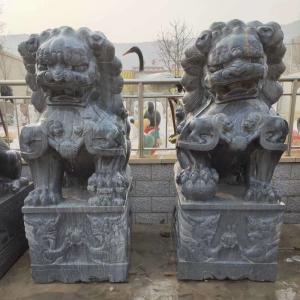 China Chinese Marble Stone Lion Statues Grey Plaza 120cm Stone Garden Animal Statues wholesale