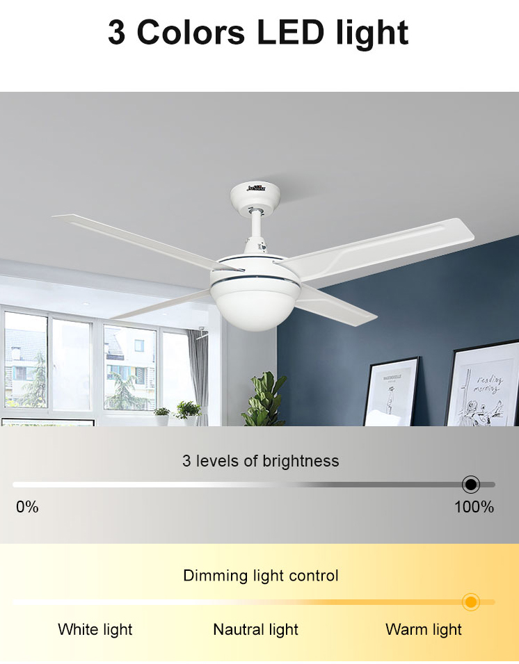 Power Source Electric 48 Inch Iron Blades Stainless Steel Ceiling Fan with LED Light
