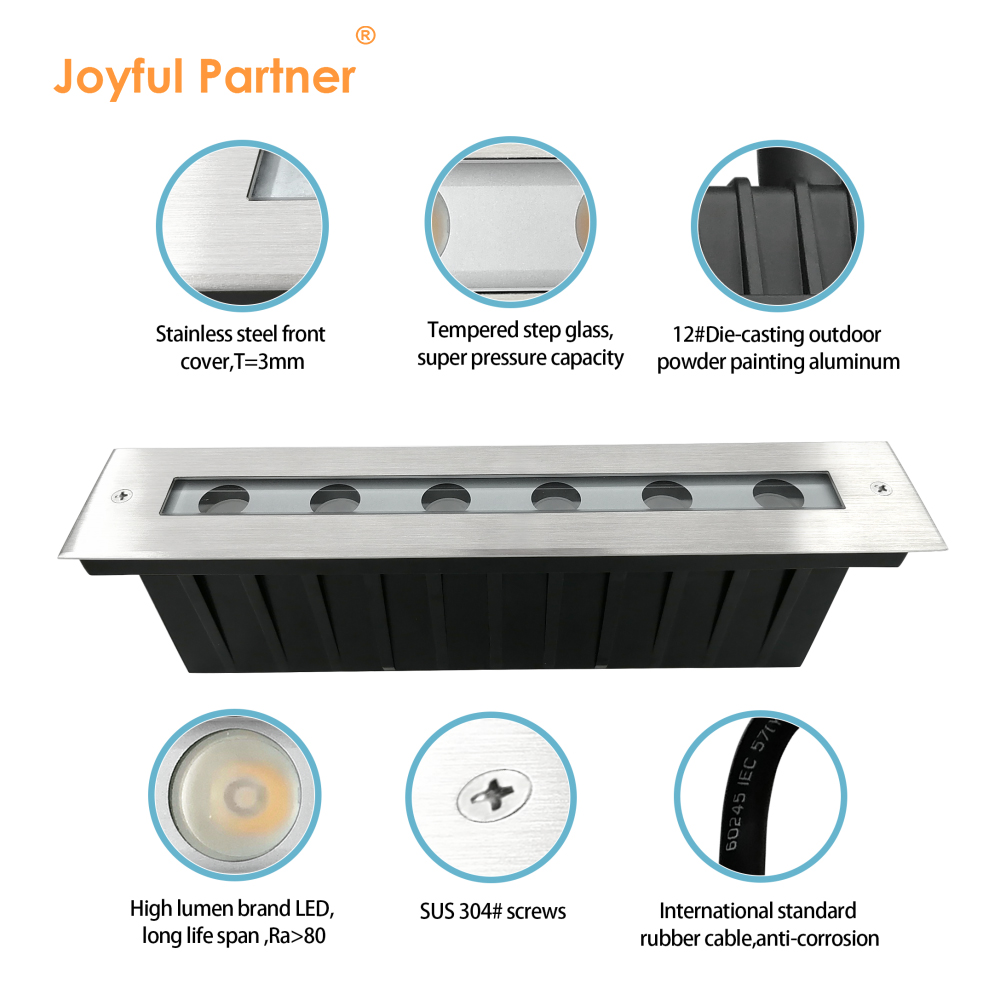 Warm White LED Underground Light SUS 316 6W 12W Garden Recessed Linear Lighting