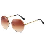 Colorful Gradient Lens Rivets Fashion Rimless Women Sunglasses