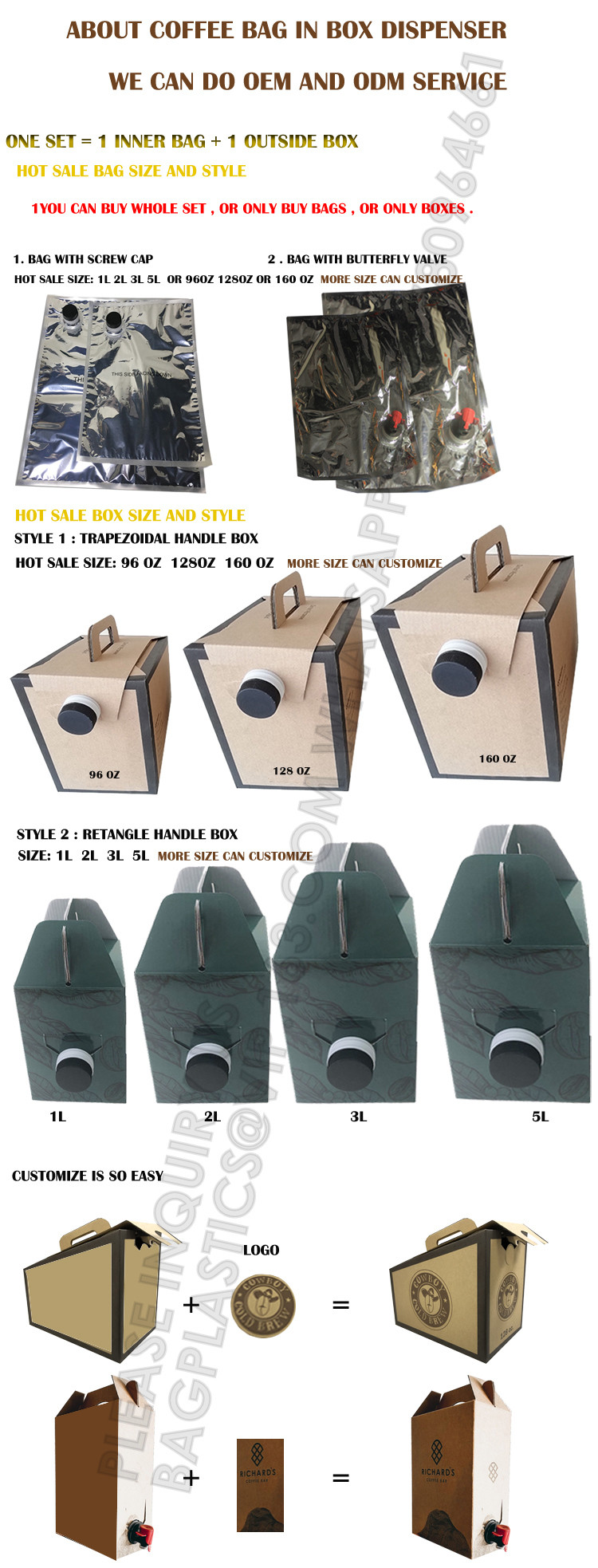Custom LOGO 1L 2L 3L 5L 10L Drinks Brew Coffee Liquid Package Bag In Box With Screw Lid Bib Package Bag