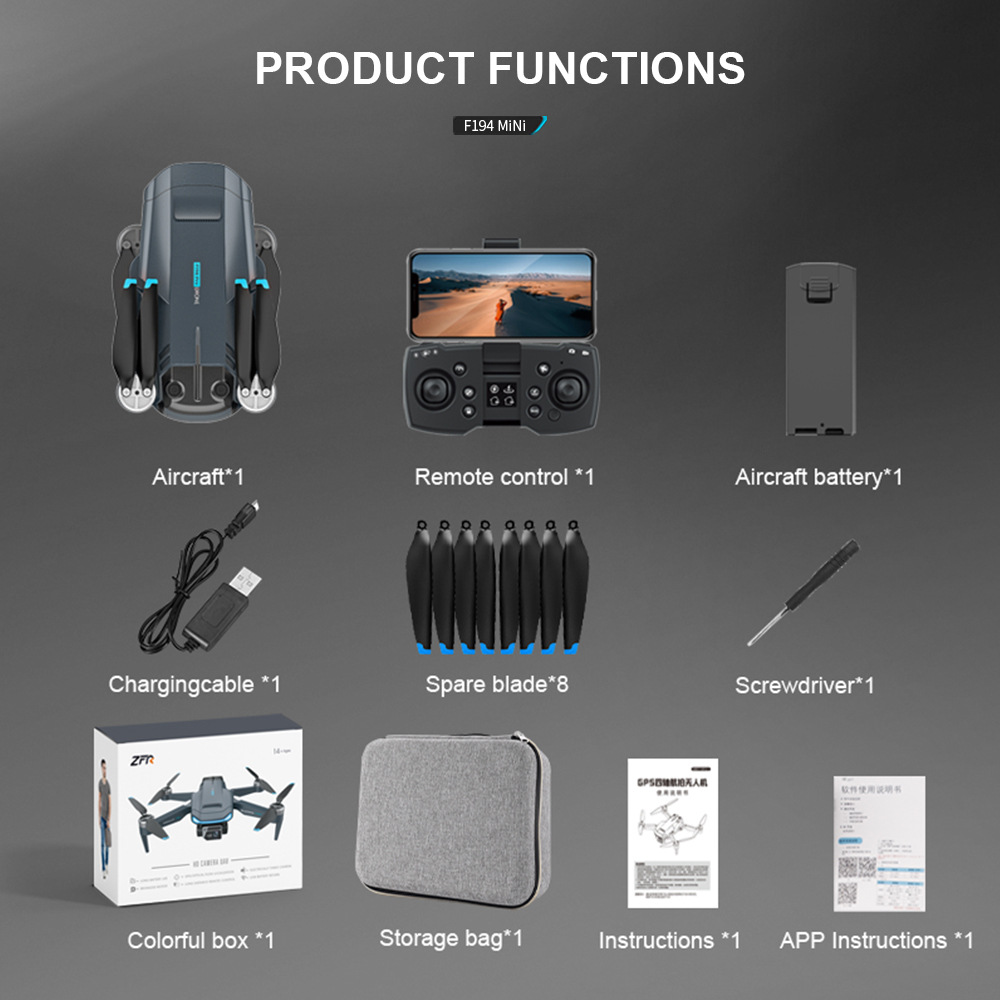 Foldable Mini Drone F194 with GPS and Dual Camera Aerial Photography Remote Control Aircraft