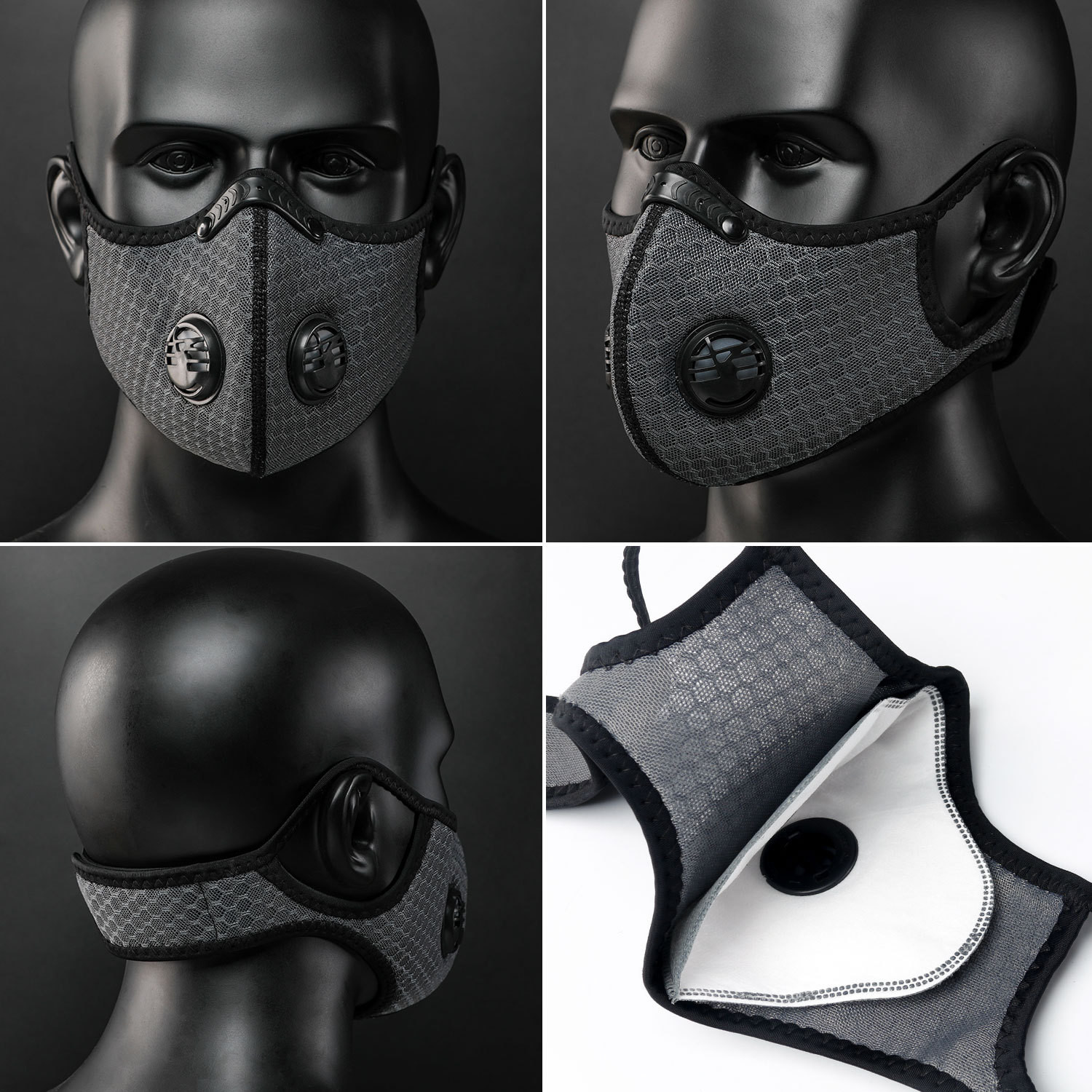 5Ply PM2.5 Protective Filter Face Mask with 2 exhalation valves Outdoor Sports Bike Motorcycle Face Mask