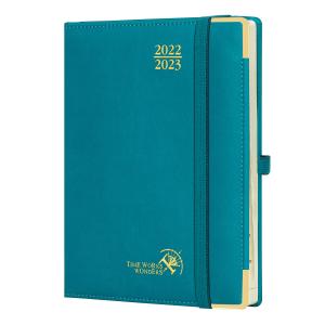 China 100GSM Ivory Paper 2 Page Weekly Planner Pacific Green PU Cover wholesale