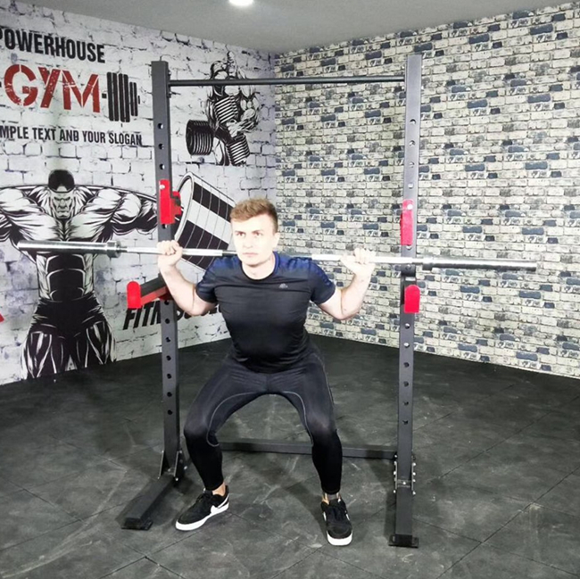 Home Gym Training Equipment Steel & Metal Bodybuilding Fitness Power Plate with Weight Bench Barbell Bar & Half Squat Rack