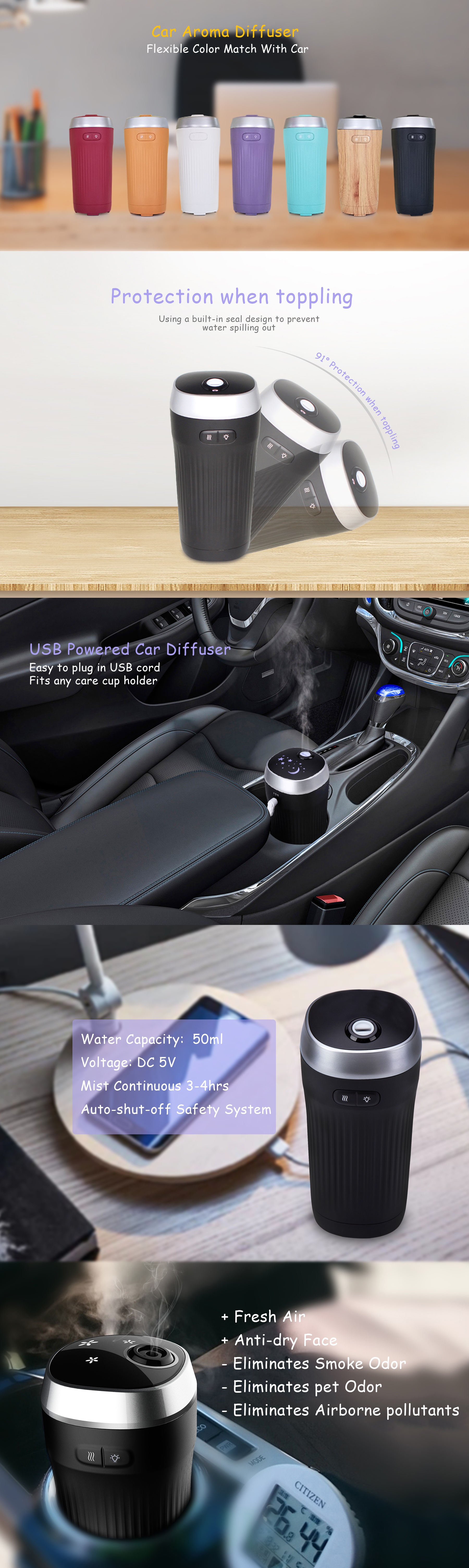 Customized LED Light Portable USB Essential Oil Car Diffuser