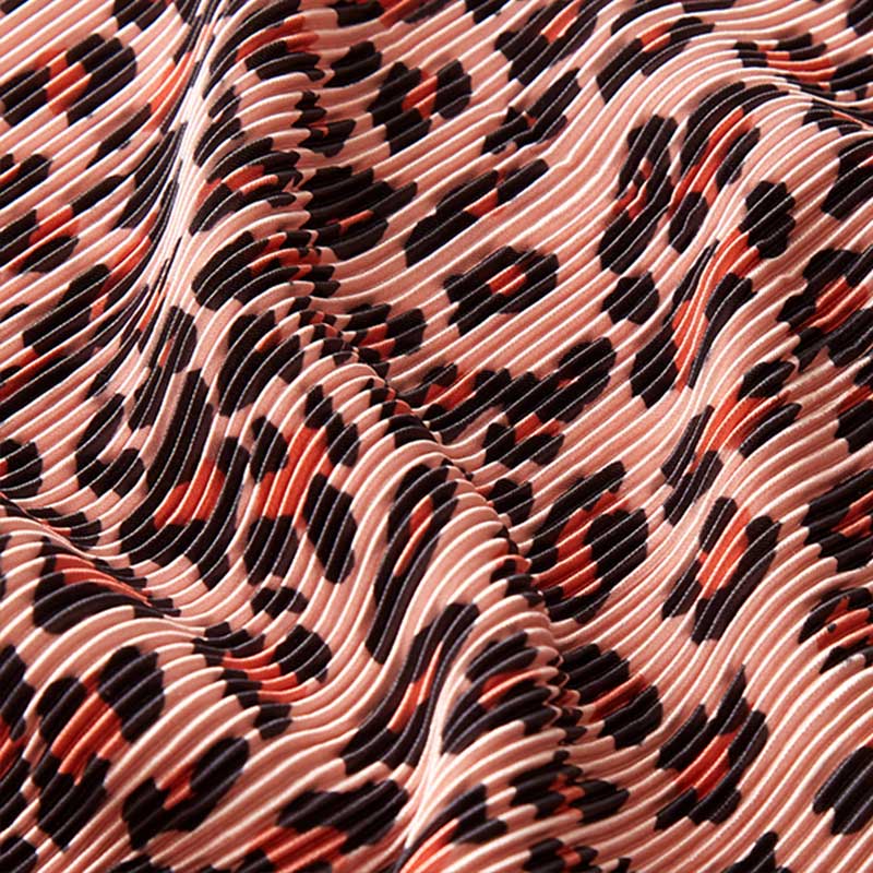 Medium Weight 150cm Polyester Pleated Crepe Fabric Leopard Printed Fabric