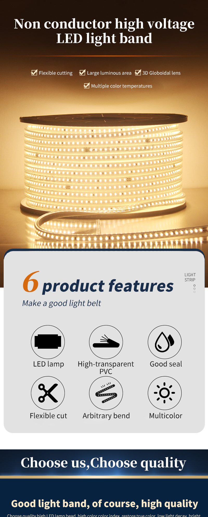 Ac110v Single Color Led Strip 220v Monochrome Light Strip Highlight Double Row Lamp Beads