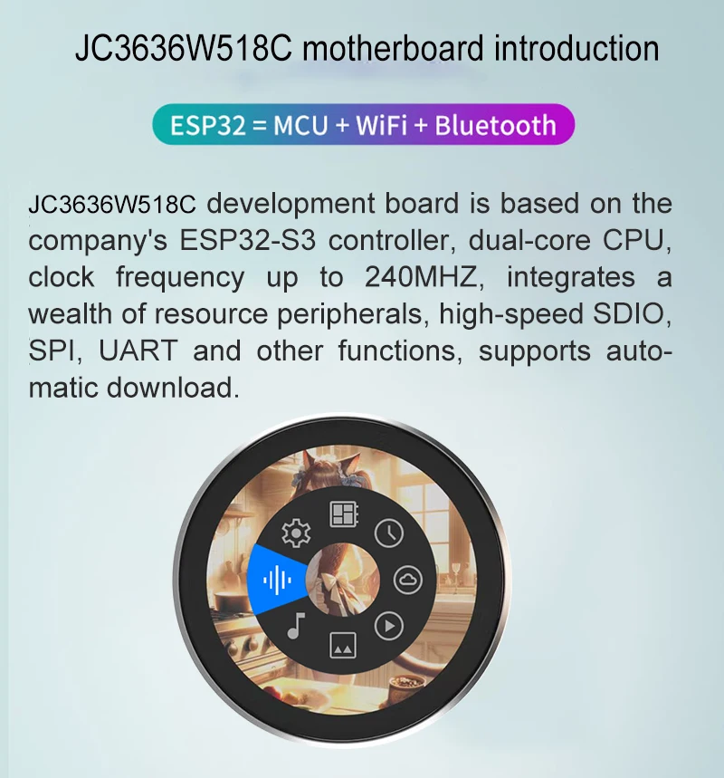 60° View Angle 1.8 Inch TFT HMI Display Module 50g Product Weight ST77916 Driver Chip