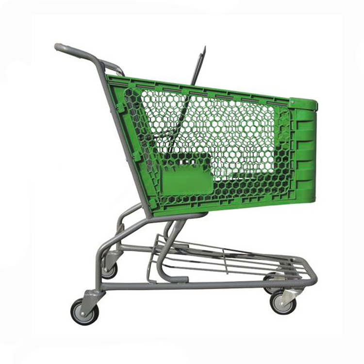 4 Wheels Plastic Shopping Trolley ﻿Supermarket Shopping Cart Portable Handcarts ﻿