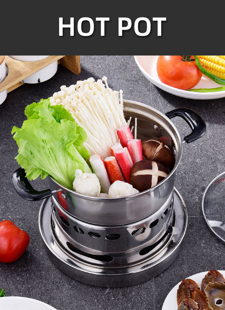 Fashion Simple Stainless Steel Hot Pot Kitchen Hotel Single Portable Alcohol Stove Self Service Hot Pot Set