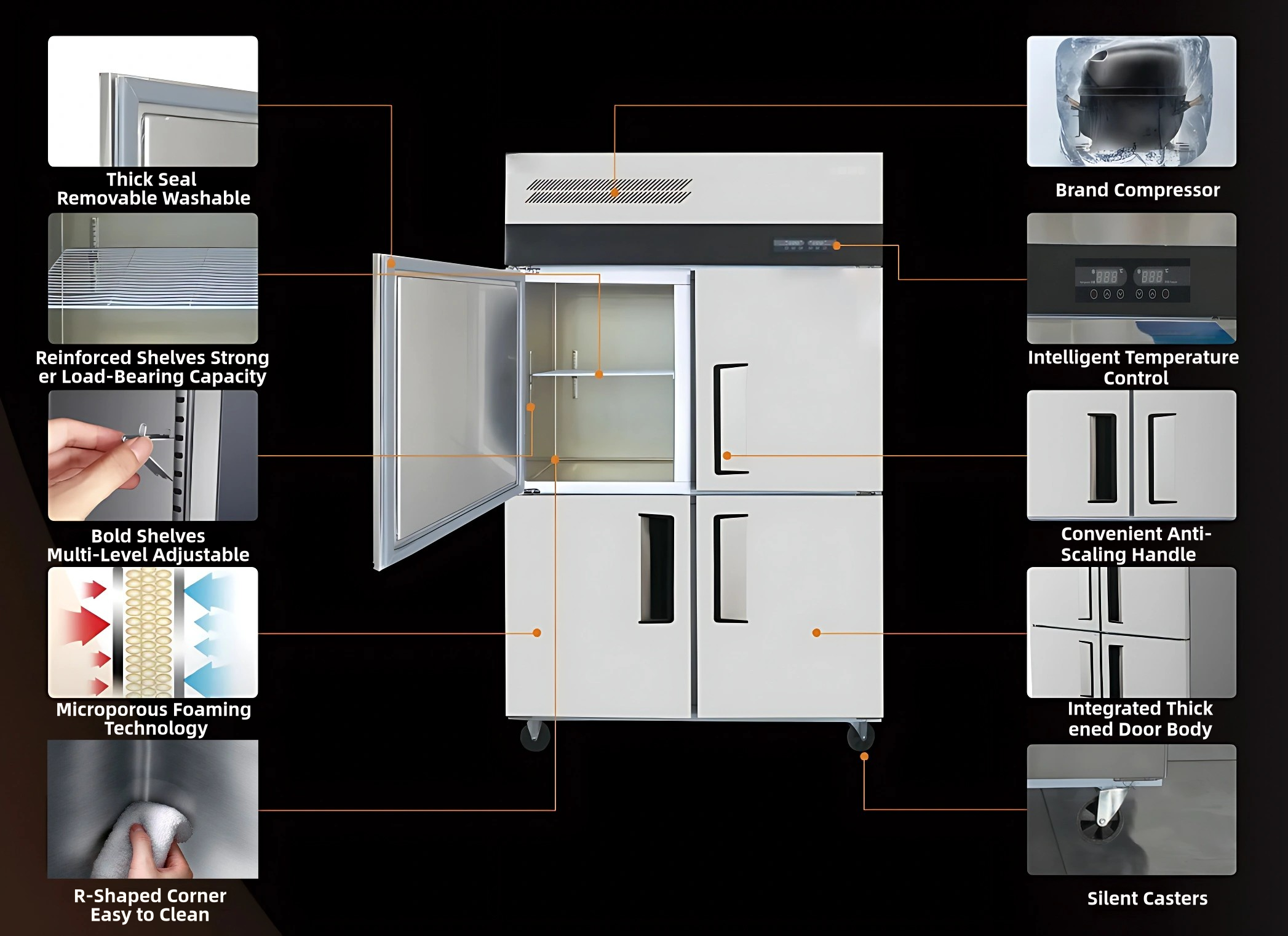 Stainless Steel Refrigeration Equipment for Kitchen 2/3/4/6 Door Refrigerator/Freezer