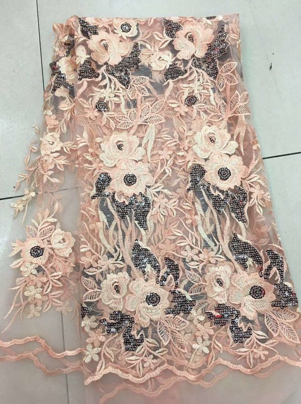 Gold Silver Sequin Fabric , Multi Colored Embroidered Floral Dress Lace Fabric For Gown
