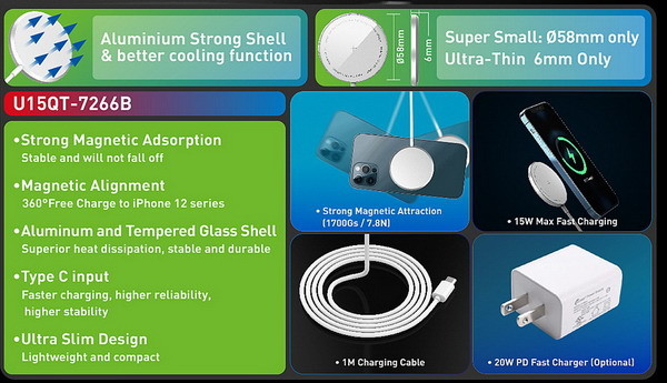 Agsafe Fast Charge Magnetic Wireless Charger with Tempered Glass