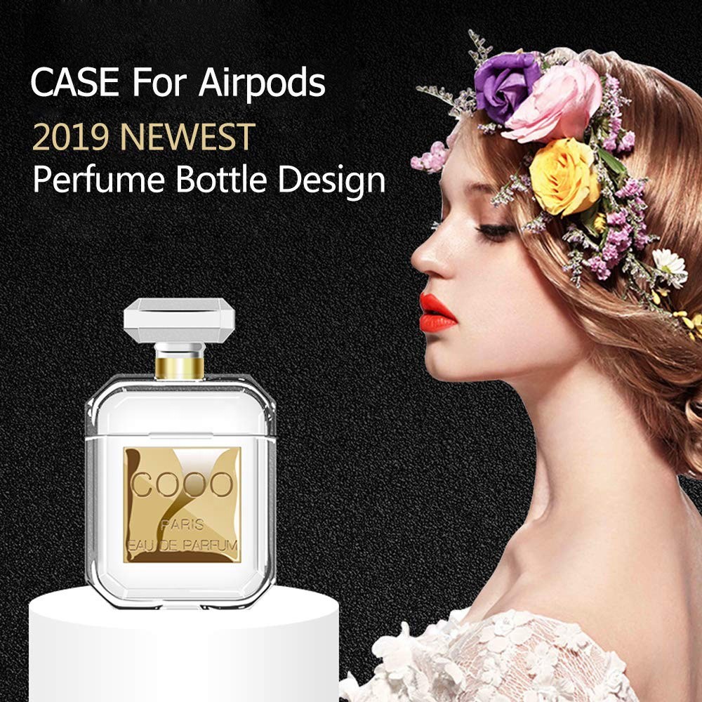 Custom LOGO Luxury Crystal Perfume Scent Bottle Protective Soft TPU Case Cover for Airpod 2 with Anti-Lost Carabiner Key