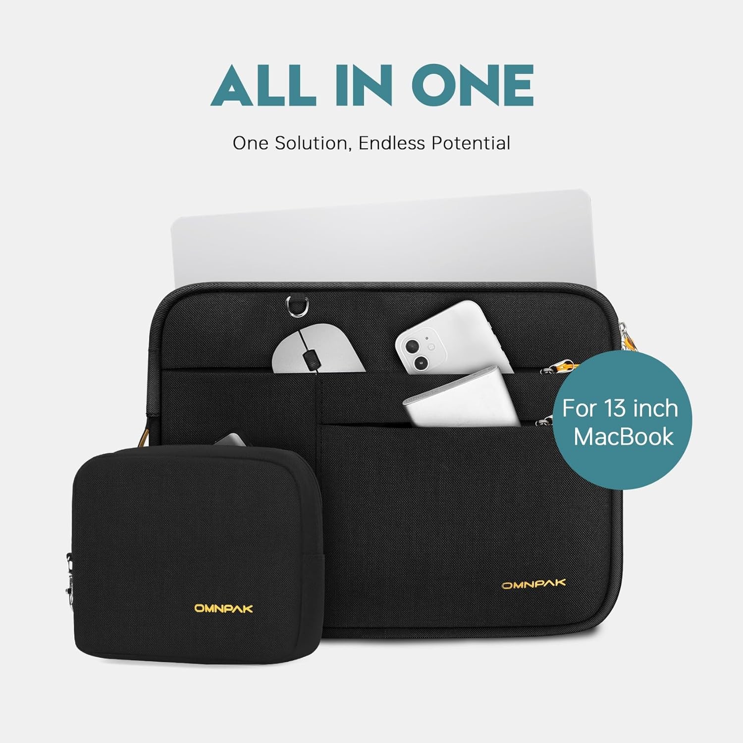 Suitable for,MacBook Pro 13-14 inch, recycled PET laptop carrying case with handle and accessory pocket