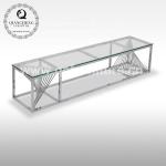Gold Silver OEM Stainless Steel TV Stand With 12mm Tempered Glass