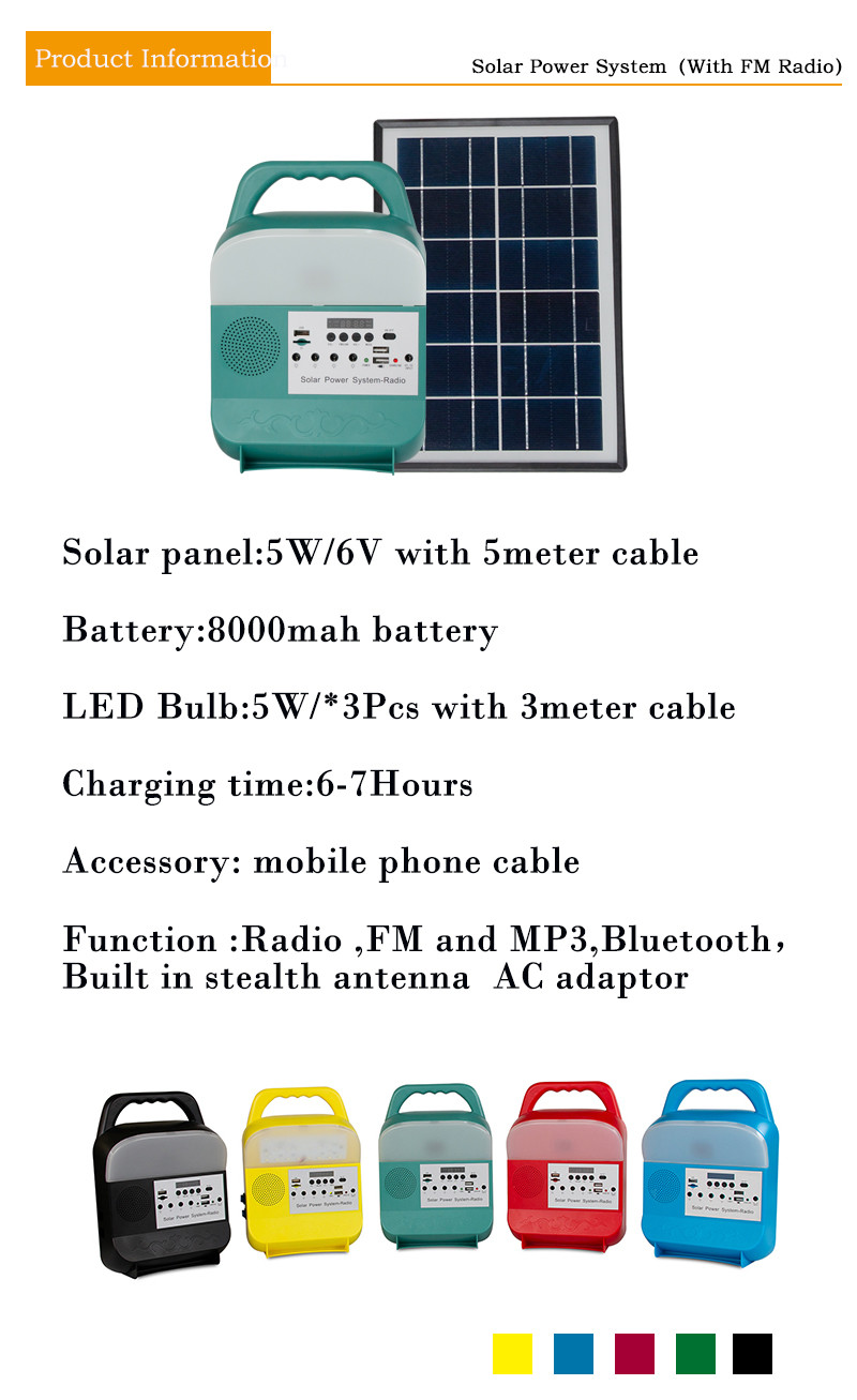 Emergency Lighting Magneto Solar Home System With Radio 5W Solar Lighting Kit