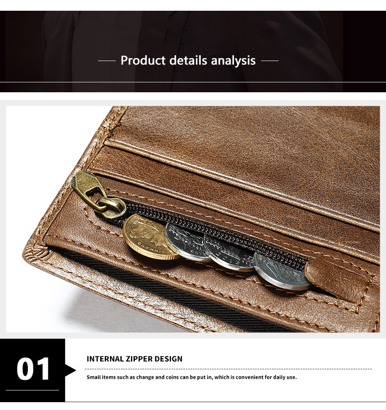 Custom Logo Men's Genuine Leather Bifold Wallet with RFID Protection and Card Holders