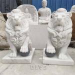 White Marble Roaring Lion Statues Western Style Entrance Animal Sculpture