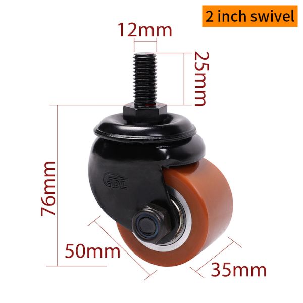 EDL TPU Equipment Casters 2 Inch Threaded Casters 250Kg Load With Brake M412S-86A