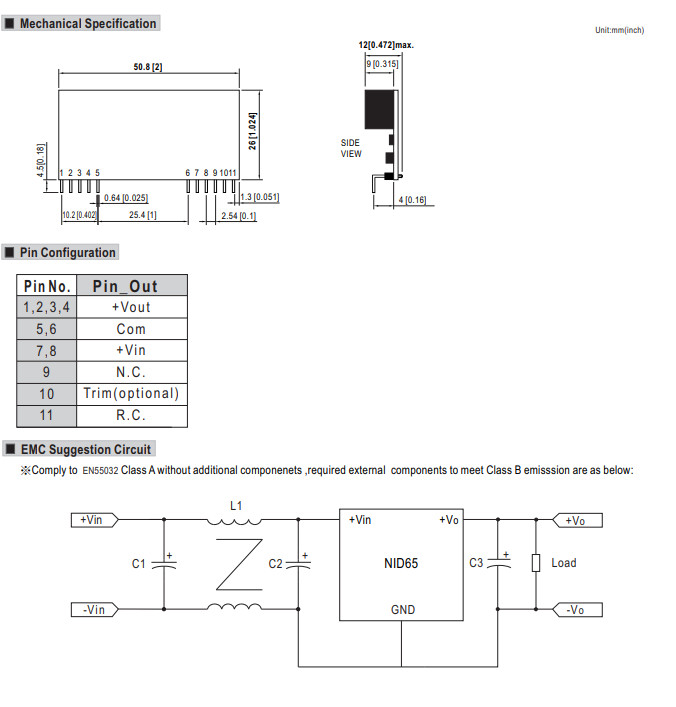 NID65 Meanwell 65W DC DC Non Isolated Regulated Converter NID65-05 NID65-12