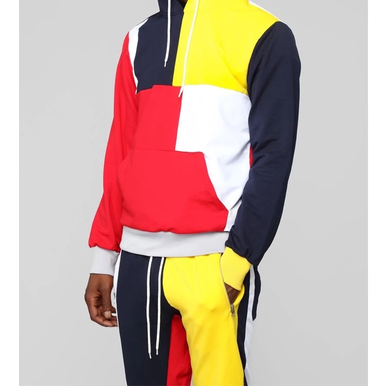 100% Cotton Color Block Hoodie And Jogger Set For Men Quick Dry Comfortable