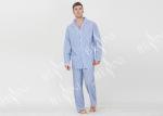 Blue Striped Style Mens Luxury Sleepwear / Mens Long Sleeve Pjs Fashion Design
