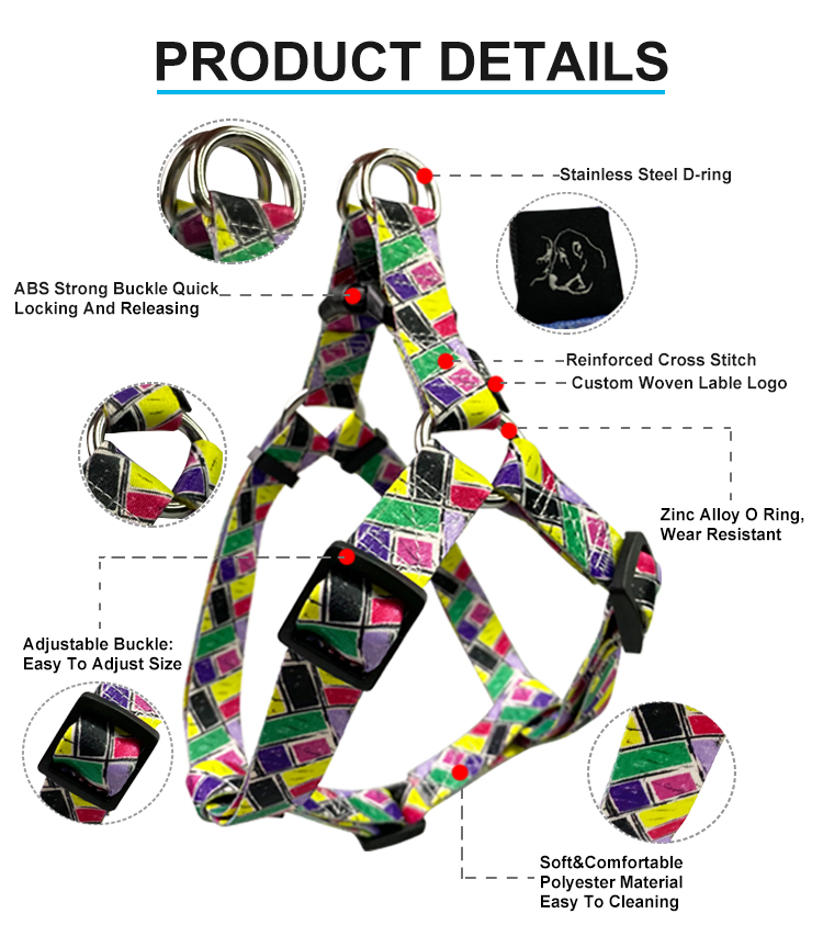 Woven Logo Dog Harness Set Multiple Colour Polyester Dog Harness