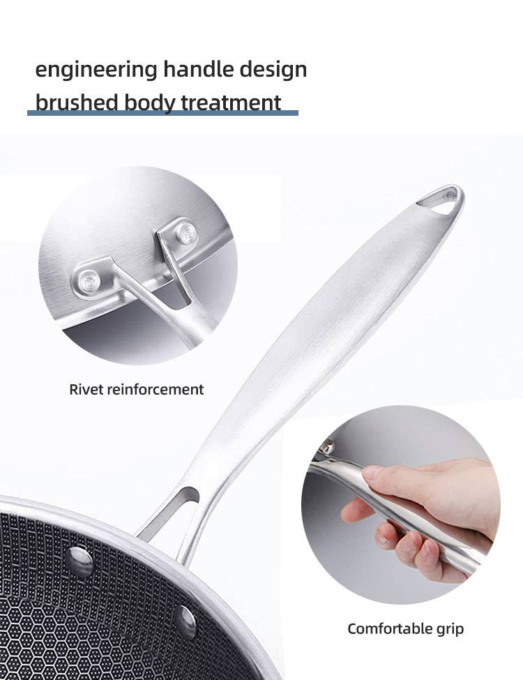 Custom OEM/ODM Kitchen Honeycomb Frying Pan 18/8 Stainless Steel Frypan Non Stick Cooking Pan With Glass Lid