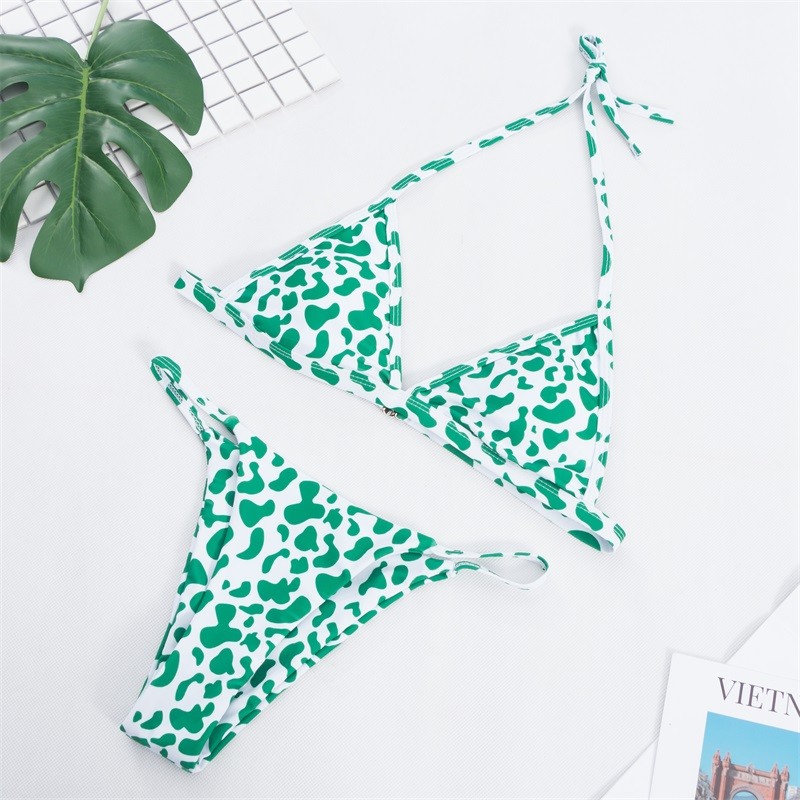 Triangle Halter Top With Low Waist T-back Bikini Set