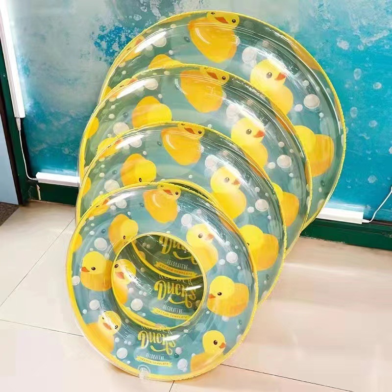 Unisex Inflatable Swim Rings for Kids Cartoon Duck Design Rollover Prevention Pool Float Tubes