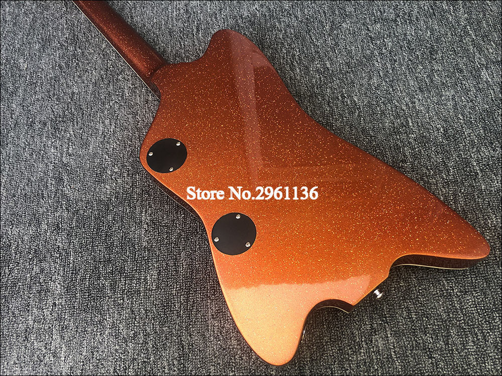 High quality electric guitar with Metallic orange gold dust paint on all parts front and back including fretboard Single
