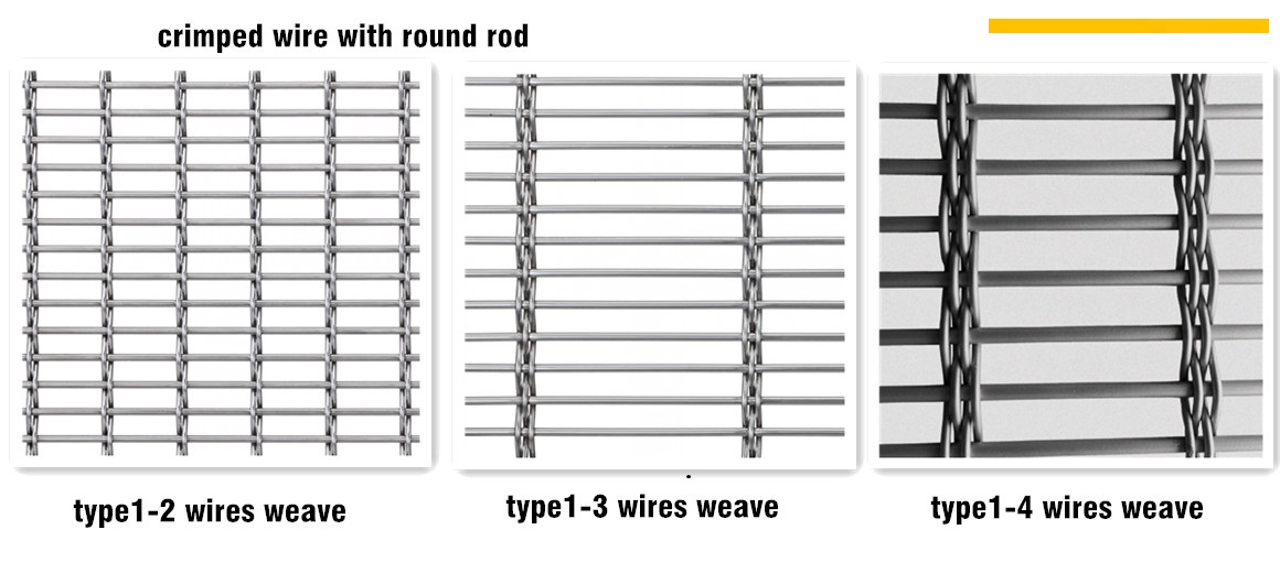Rod Crimped Wire Mesh , Stainless Steel Architectural Wire Mesh for Decoration