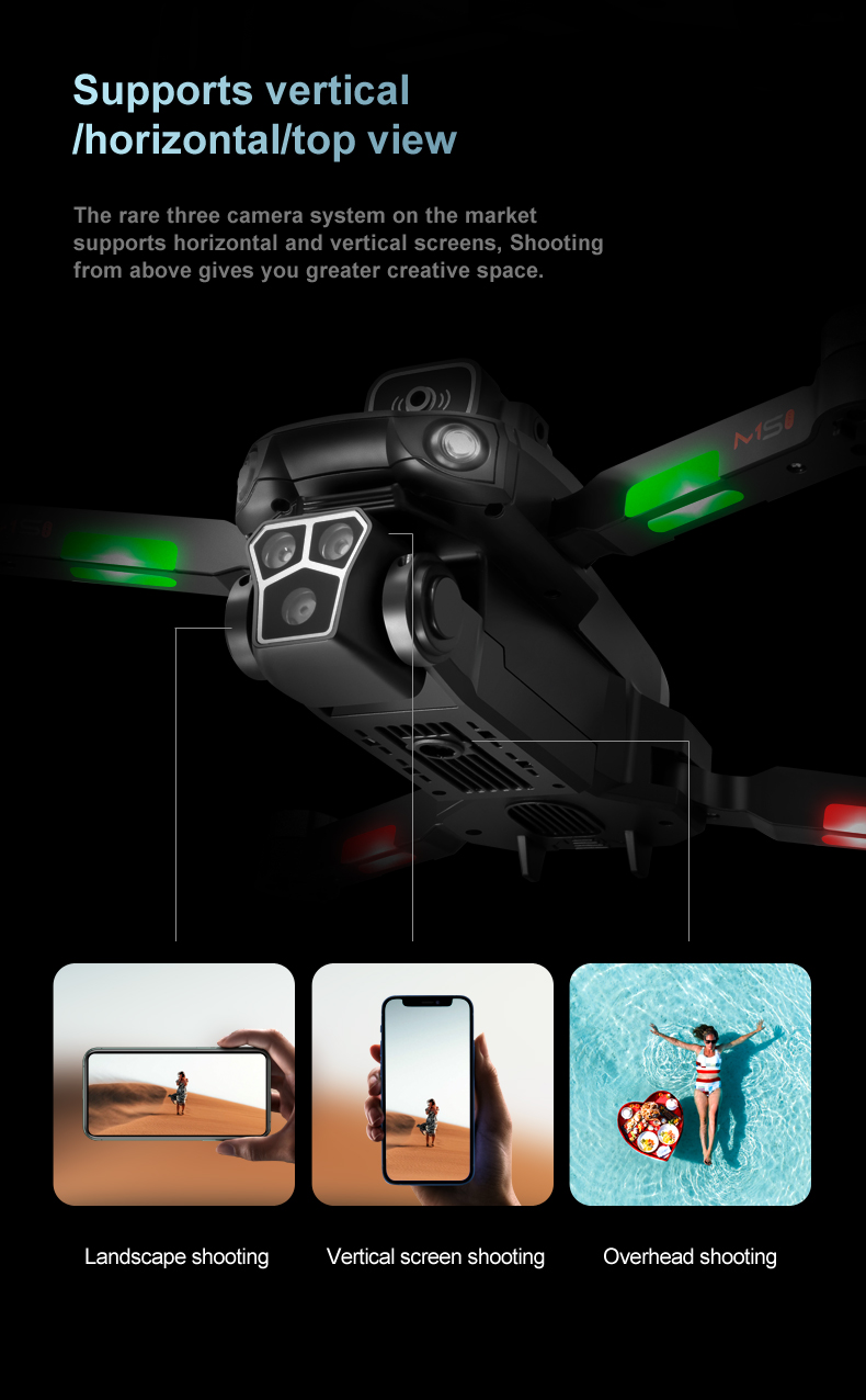 M1s 4k Drone Three Camera Obstacle Avoidance Brushless Foldable Led Navigation Light Optical Flow Hovering Mini Rc Drone